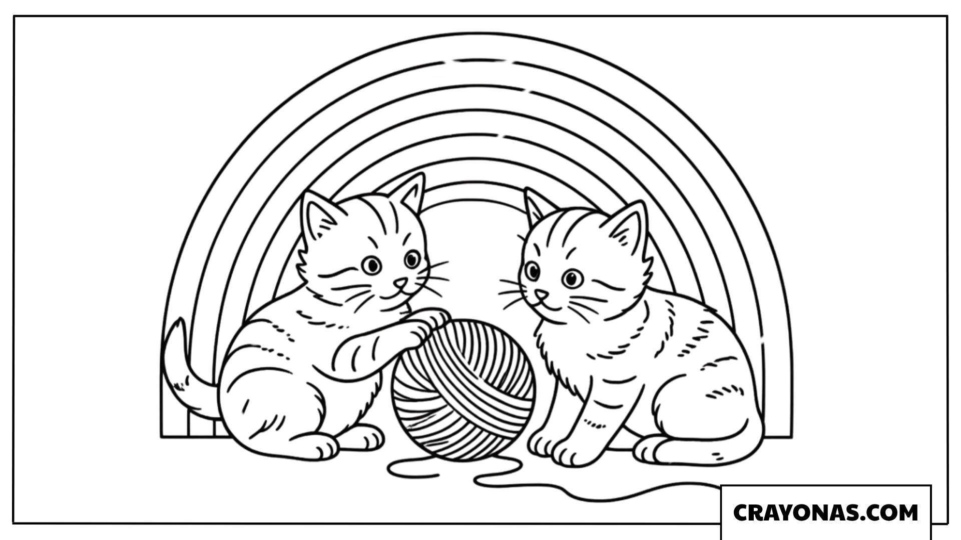 Cute Kittens Playing with Yarn Coloring Page