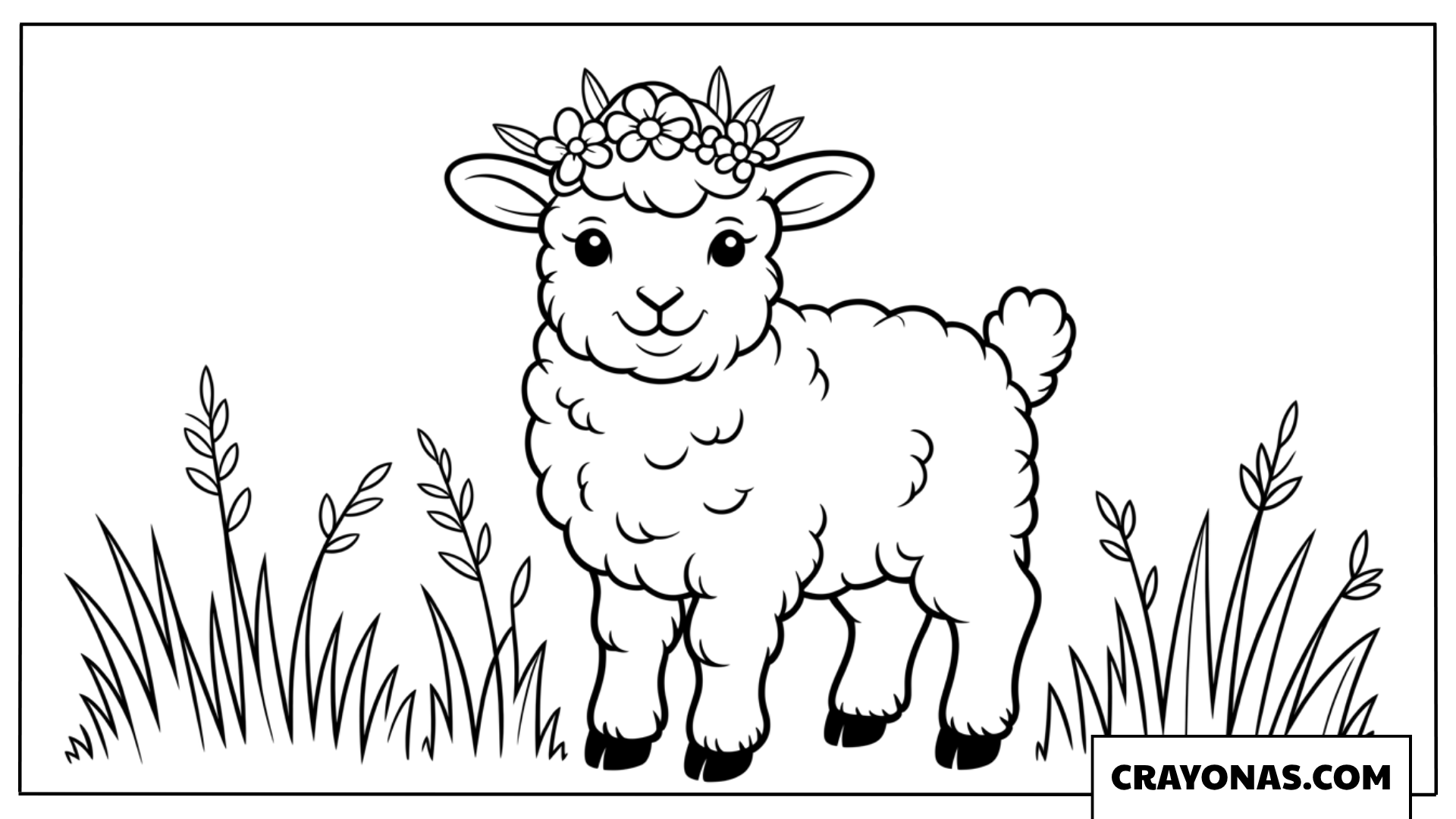 Cute Lamb with Flower Crown Easter Coloring Page