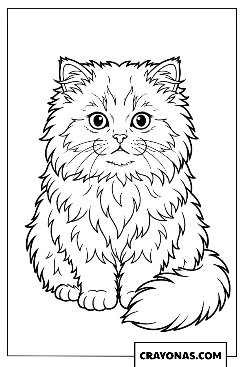 Cute Long-Haired Kitten Coloring Page