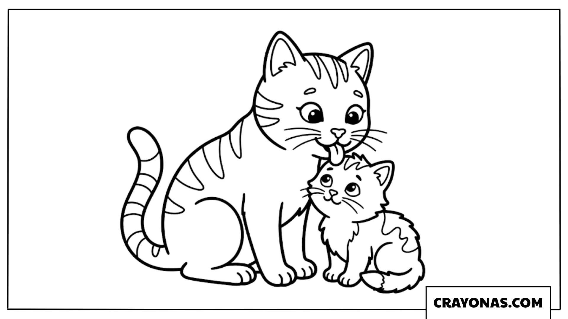 Cute Mother Cat with Kitten Coloring Page