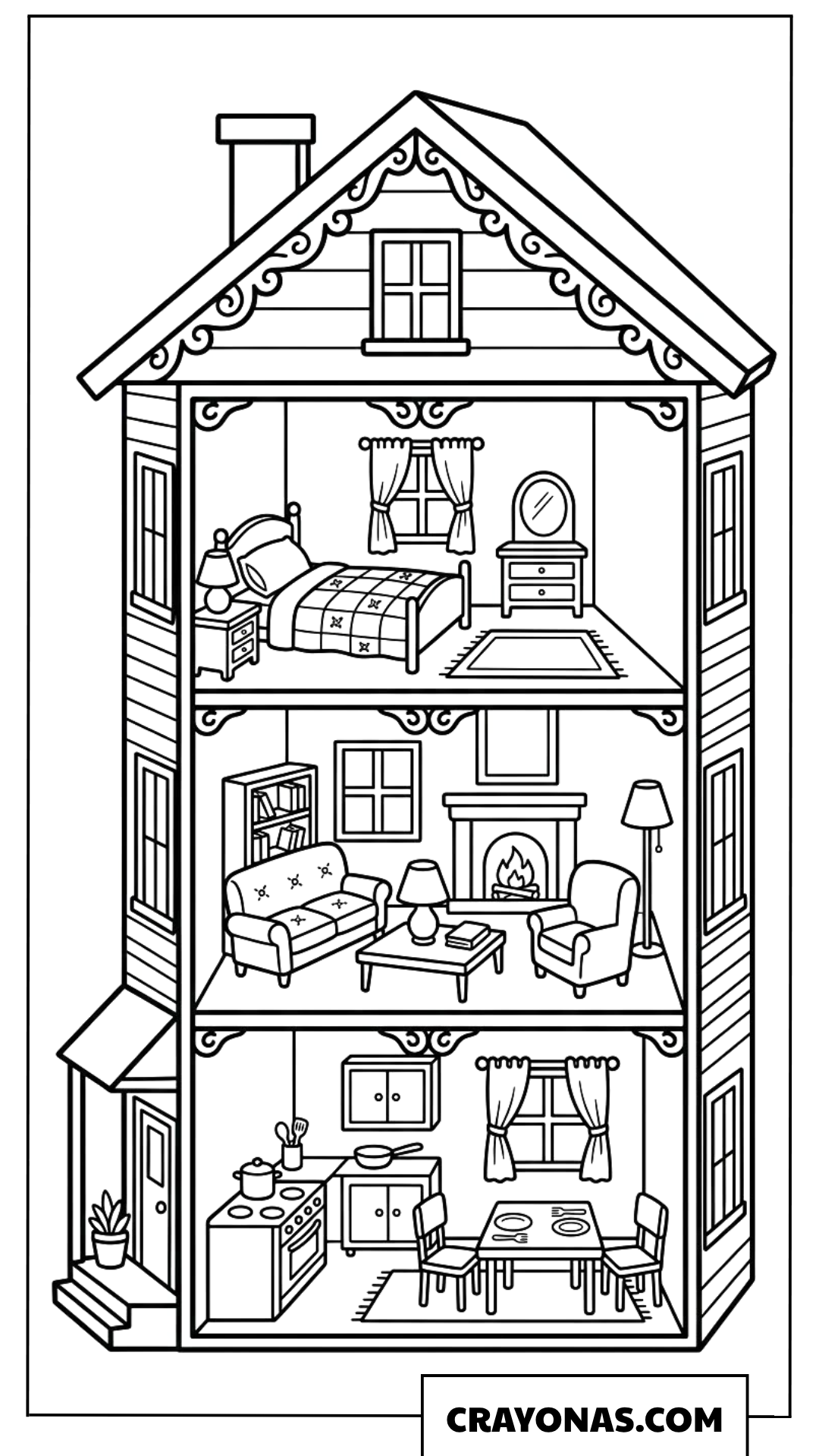 Cute Multi-Level Dollhouse Coloring Page