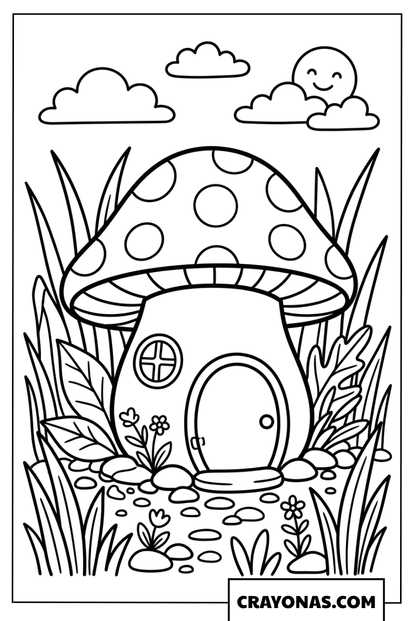 Cute Mushroom House Coloring Page
