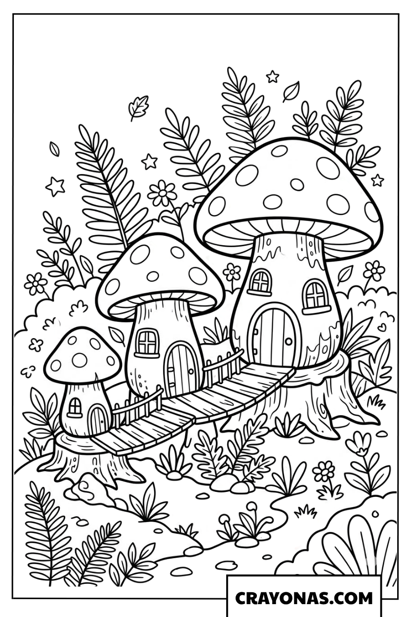 Cute Mushroom Village Coloring Page