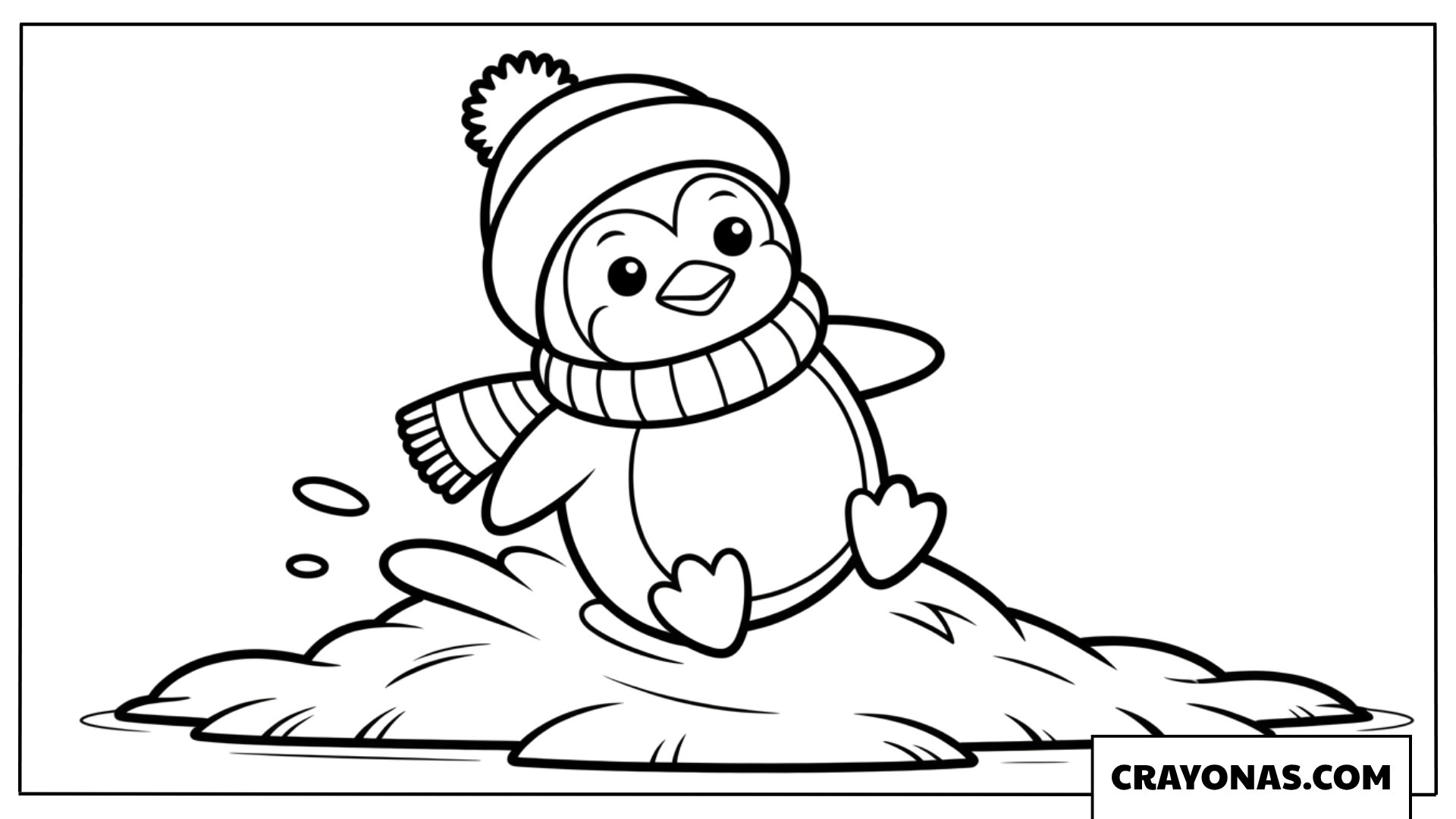 Cute Penguin with Scarf and Hat Coloring Page