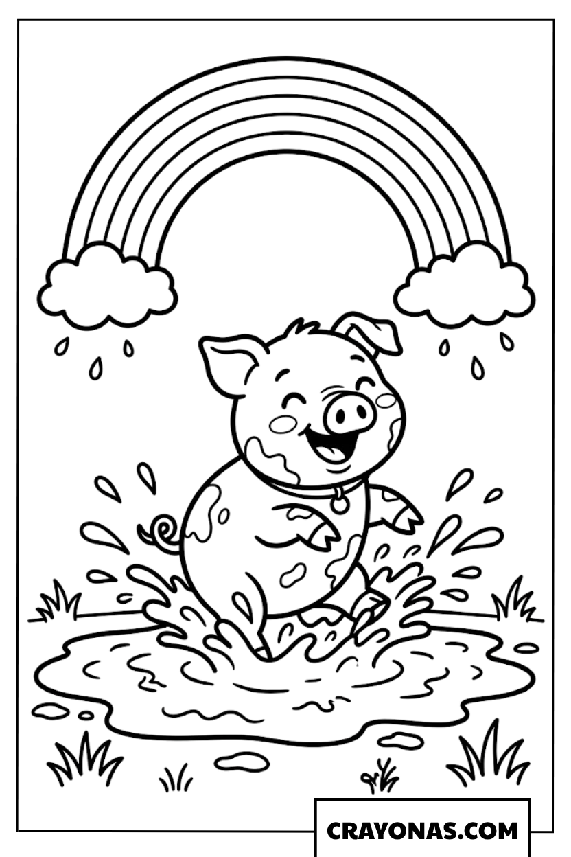Cute Pig in Puddle Coloring Page