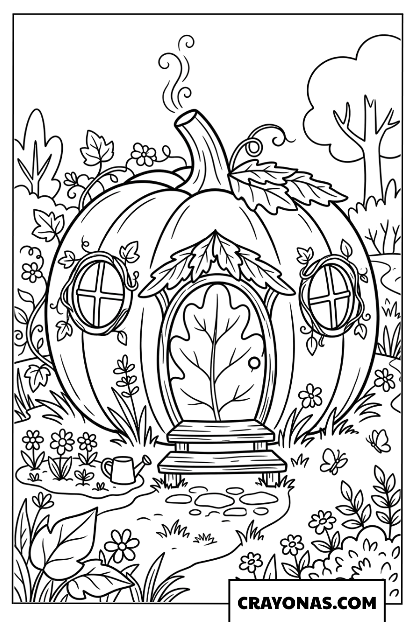 Cute Pumpkin Fairy House Coloring Page
