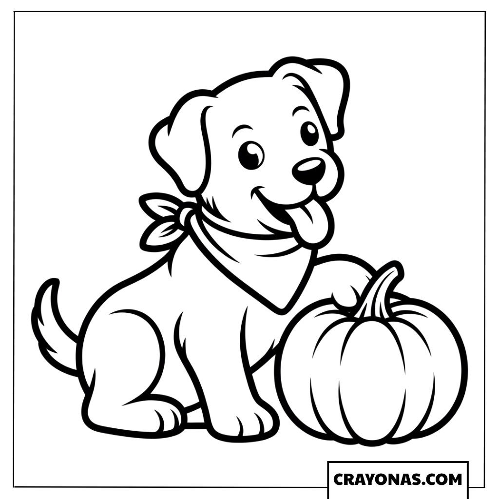 Cute Puppy with Pumpkin Coloring Page