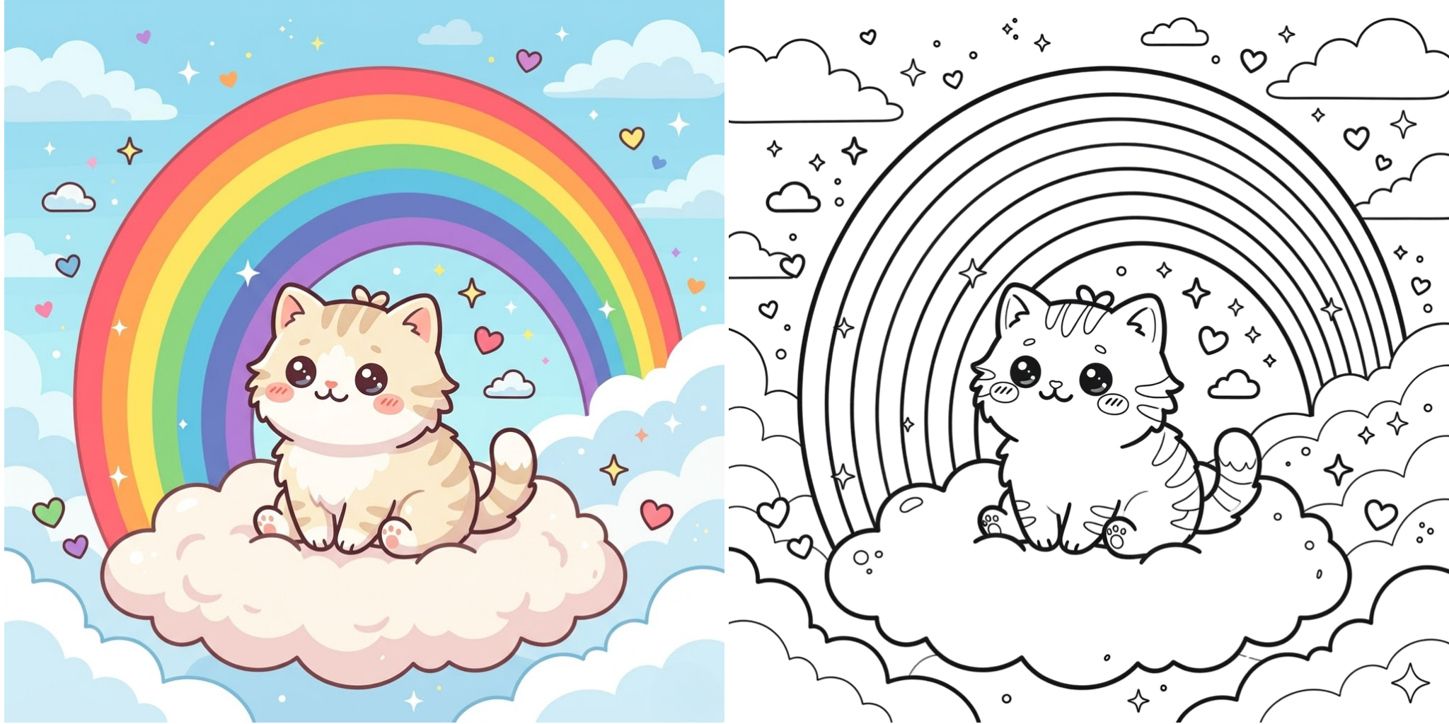 Cute Rainbow with Animals Coloring Pages ft - 2