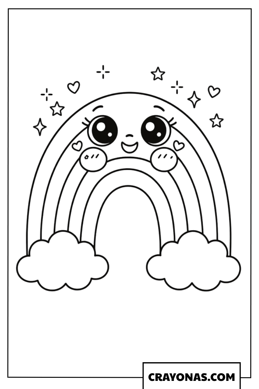 Cute Rainbow with Face Coloring Page