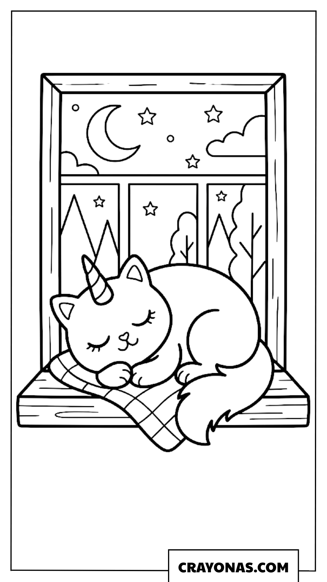 Cute Sleeping Caticorn Coloring Page