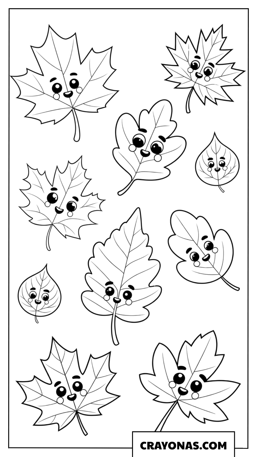 Cute Smiling Leaves Collection Fall Coloring Page