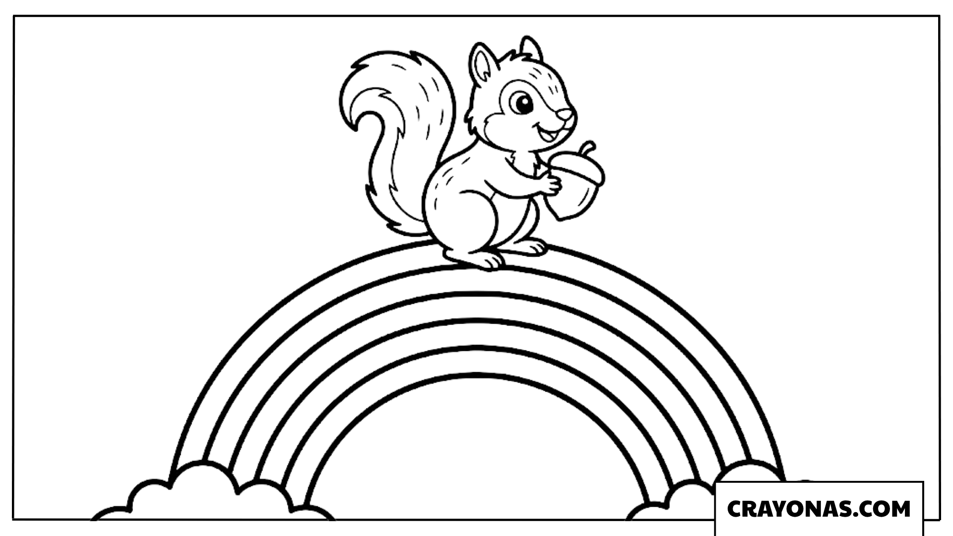 Cute Squirrel on Rainbow Coloring Page