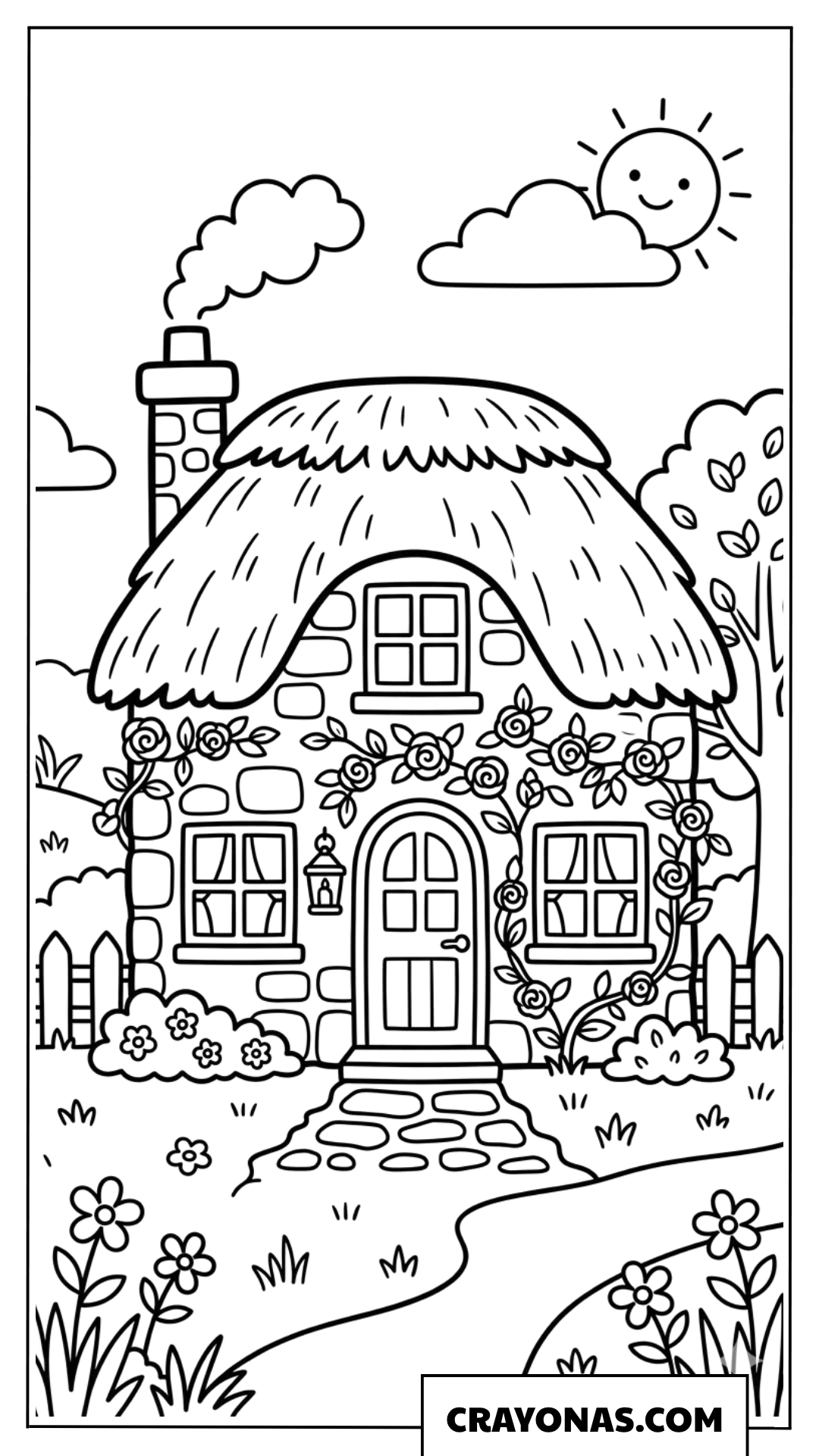 Cute Thatched Cottage Coloring Page