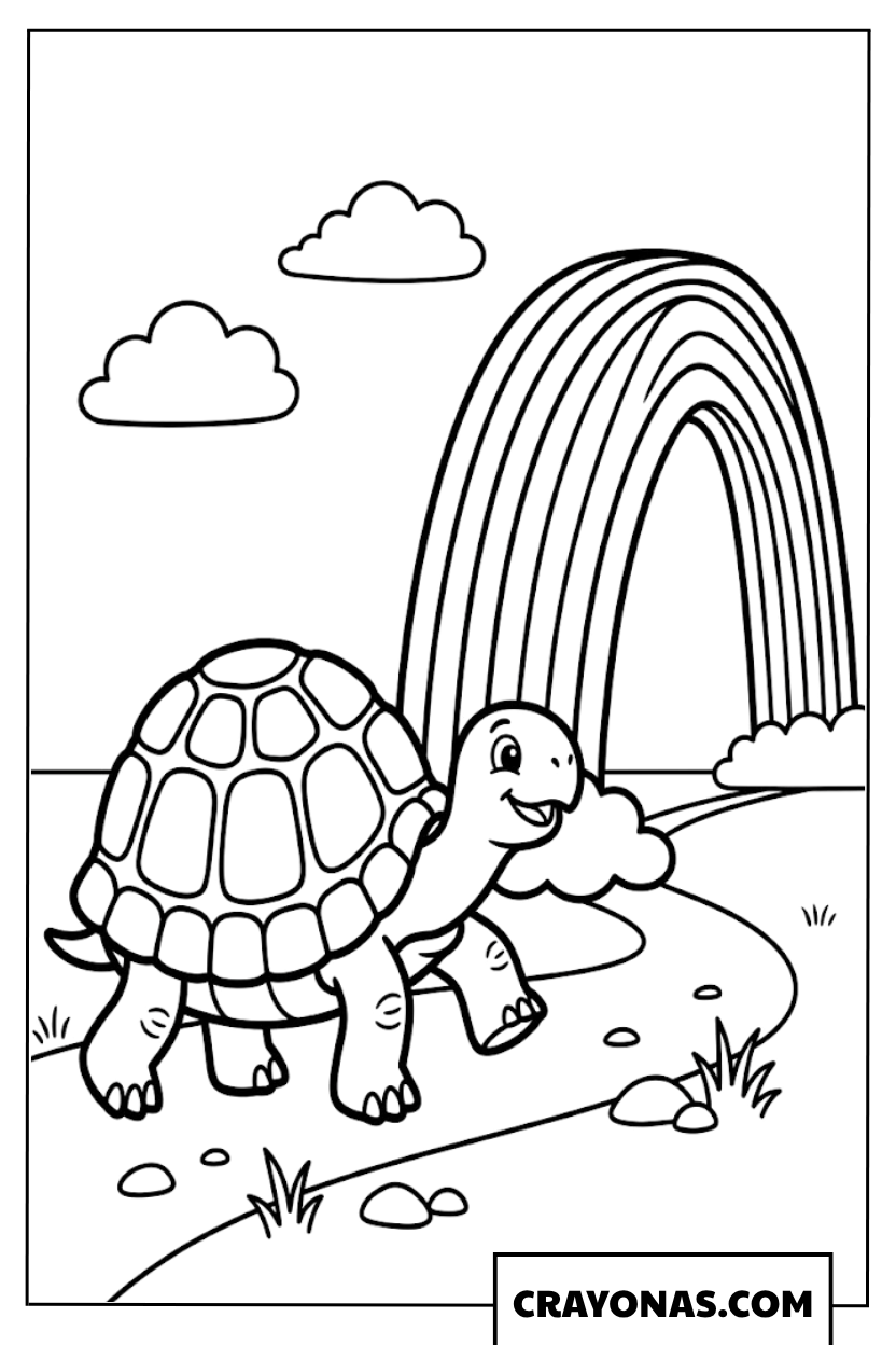 Cute Turtle under Rainbow Coloring Page