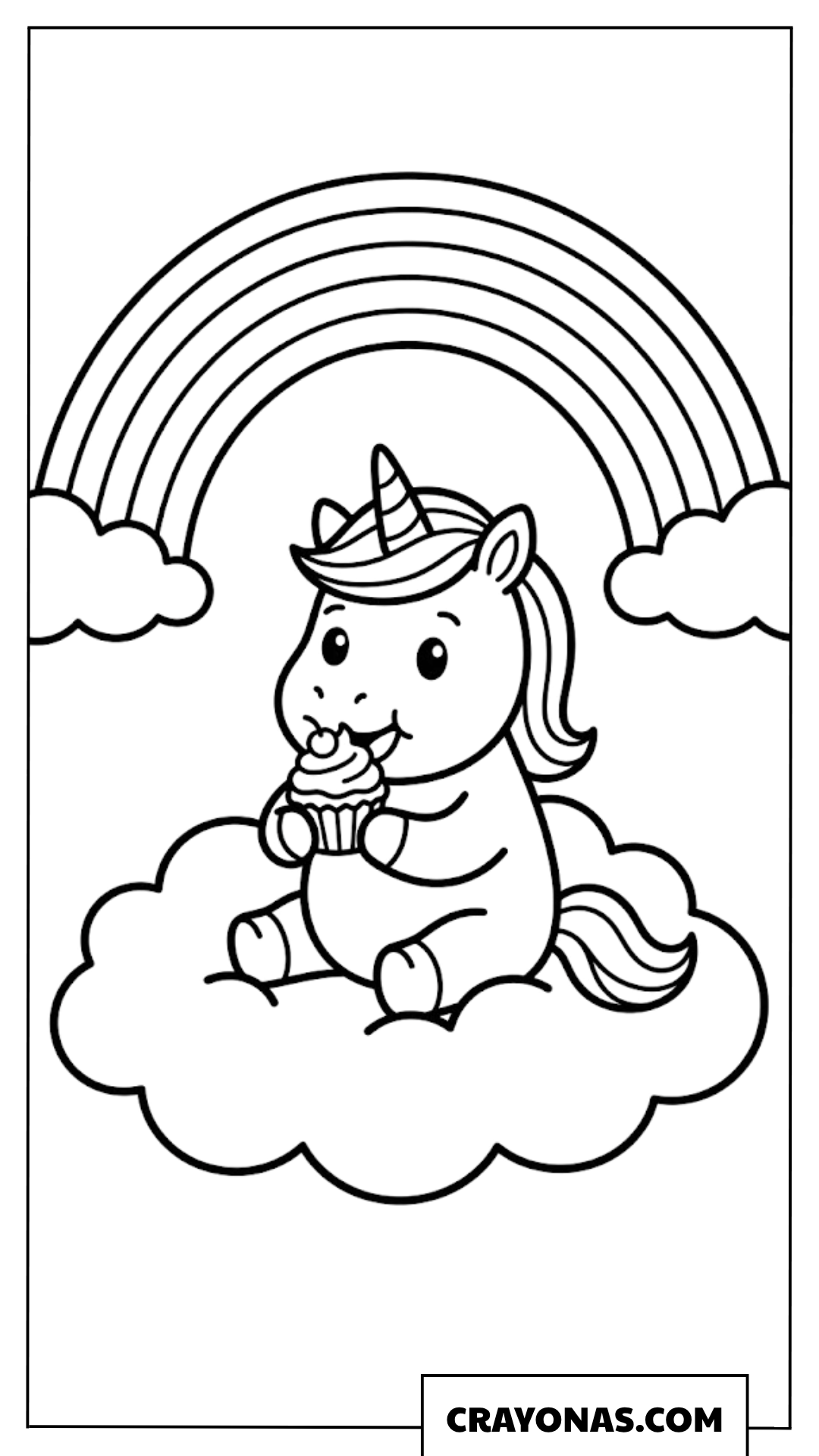 Cute Unicorn Eating Cupcake Coloring Page