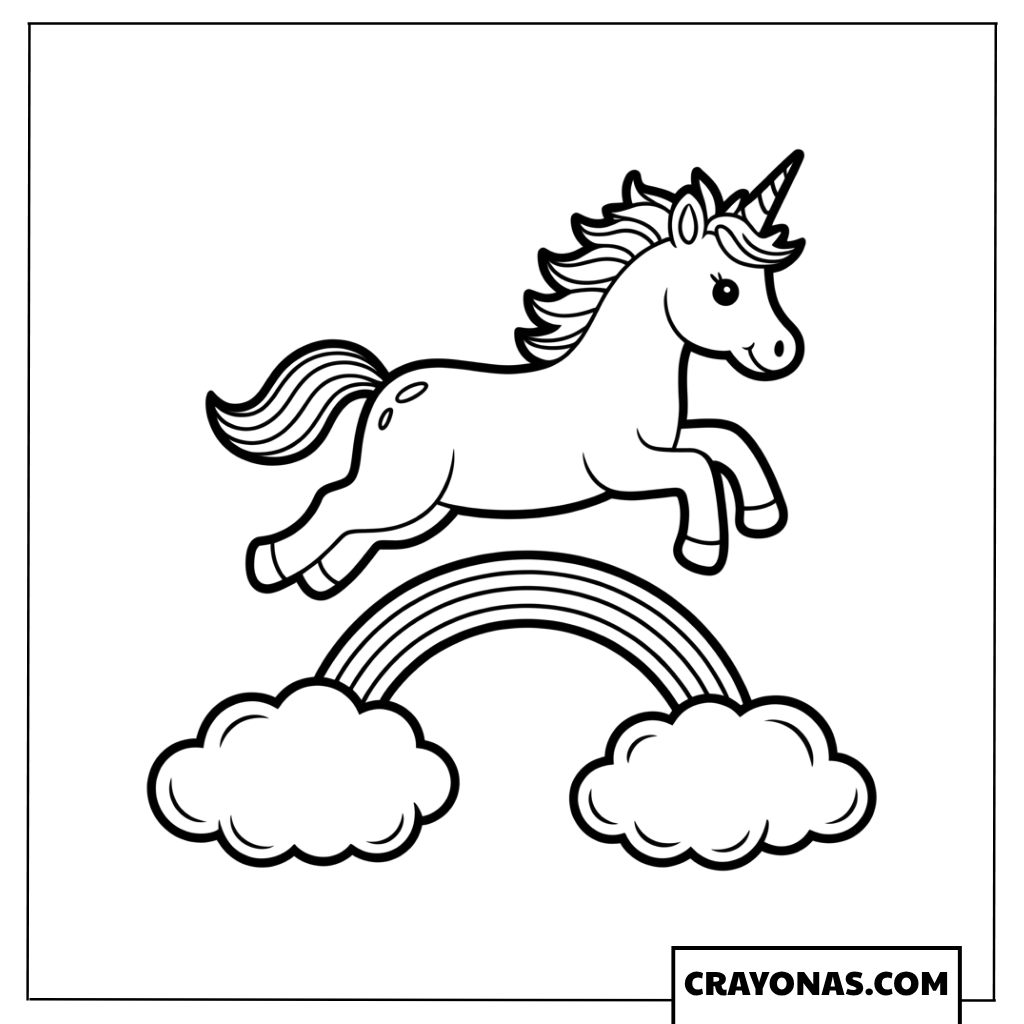 Cute Unicorn Jumping Rainbow Coloring Page
