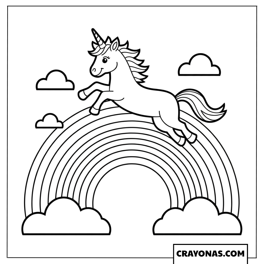 Cute Unicorn Jumping Rainbow Coloring Page