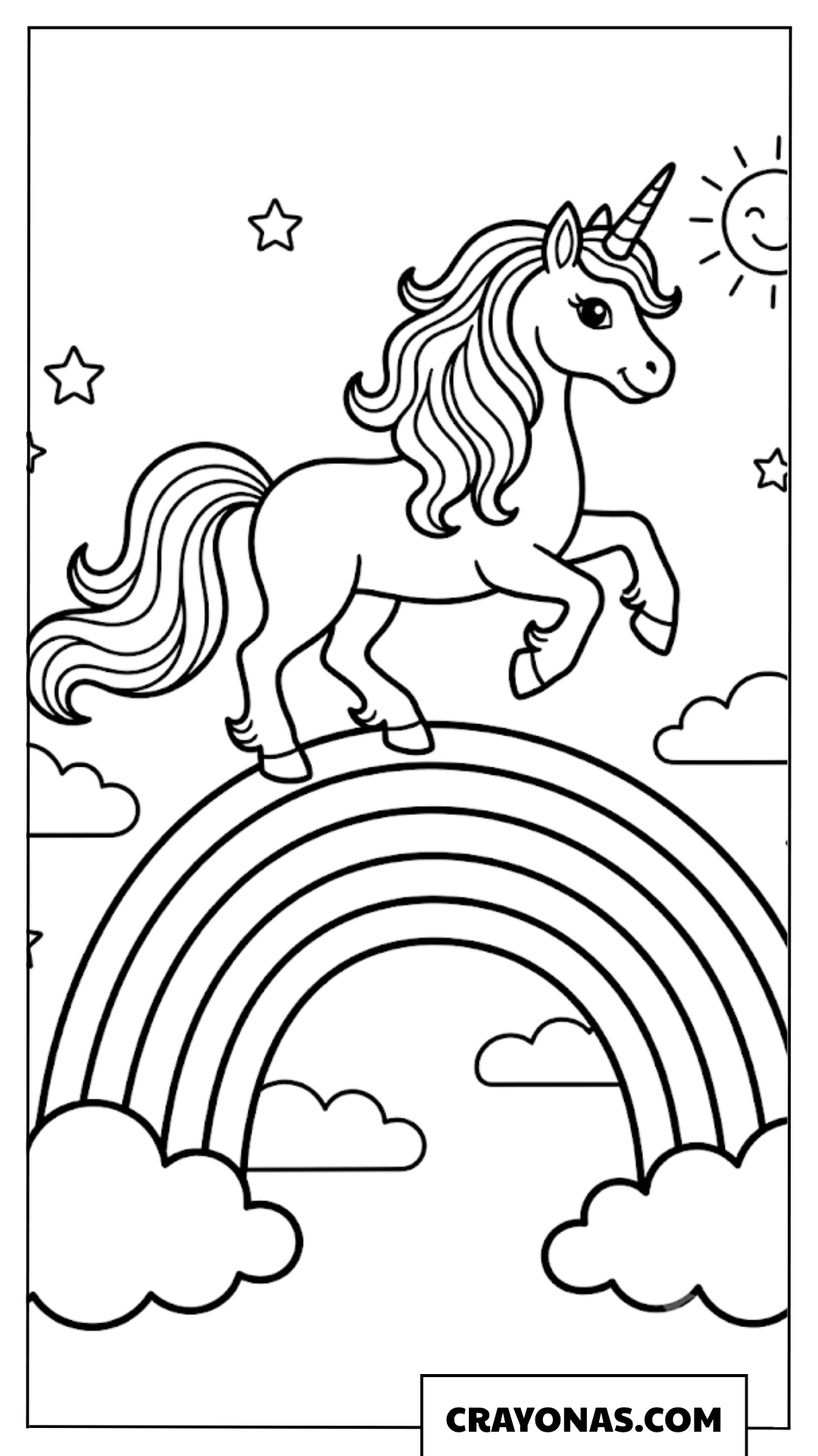 Cute Unicorn Running on Rainbow Coloring Page