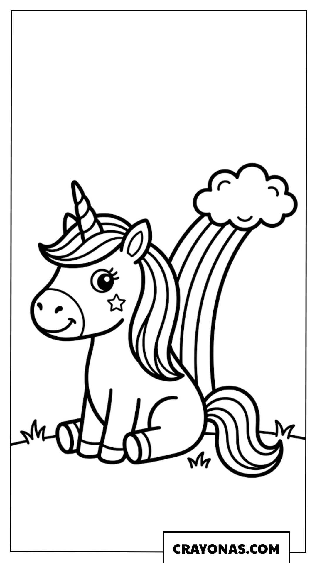 Cute Unicorn Sitting Next to a Rainbow Coloring Page