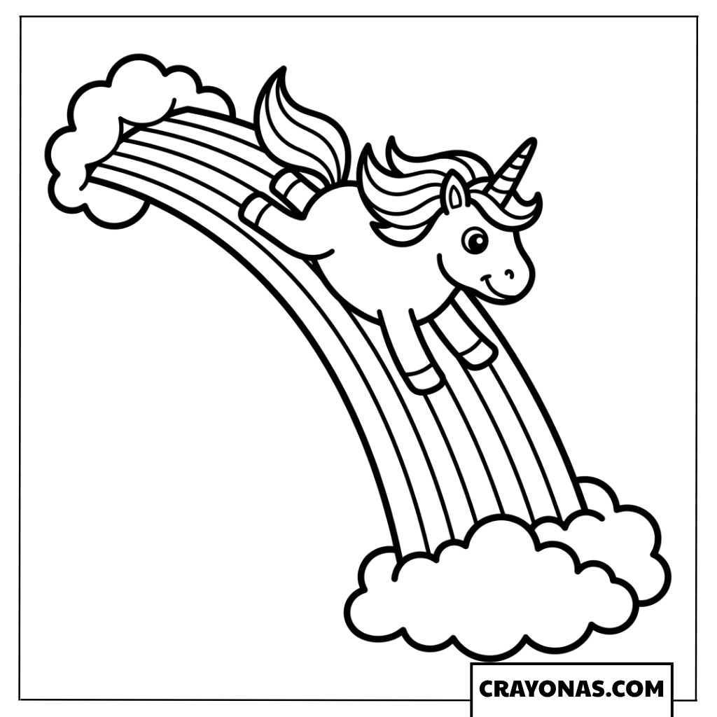 Cute Unicorn Sliding Rainbow Coloring Page
