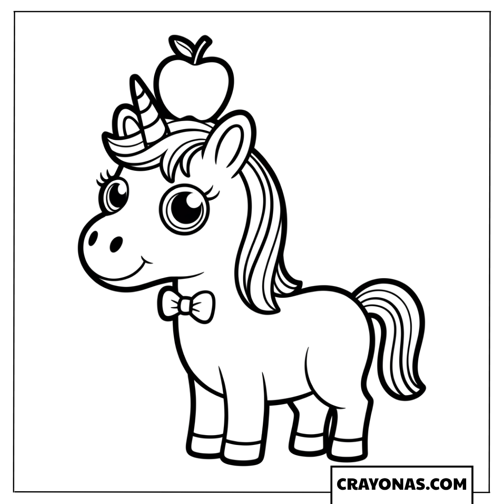 Cute Unicorn with Apple Coloring Page