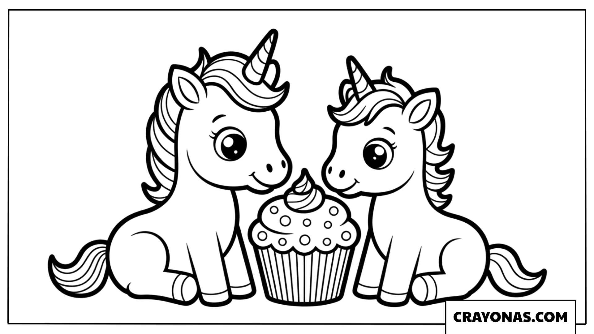 Cute Unicorn with Cupcake Coloring Page