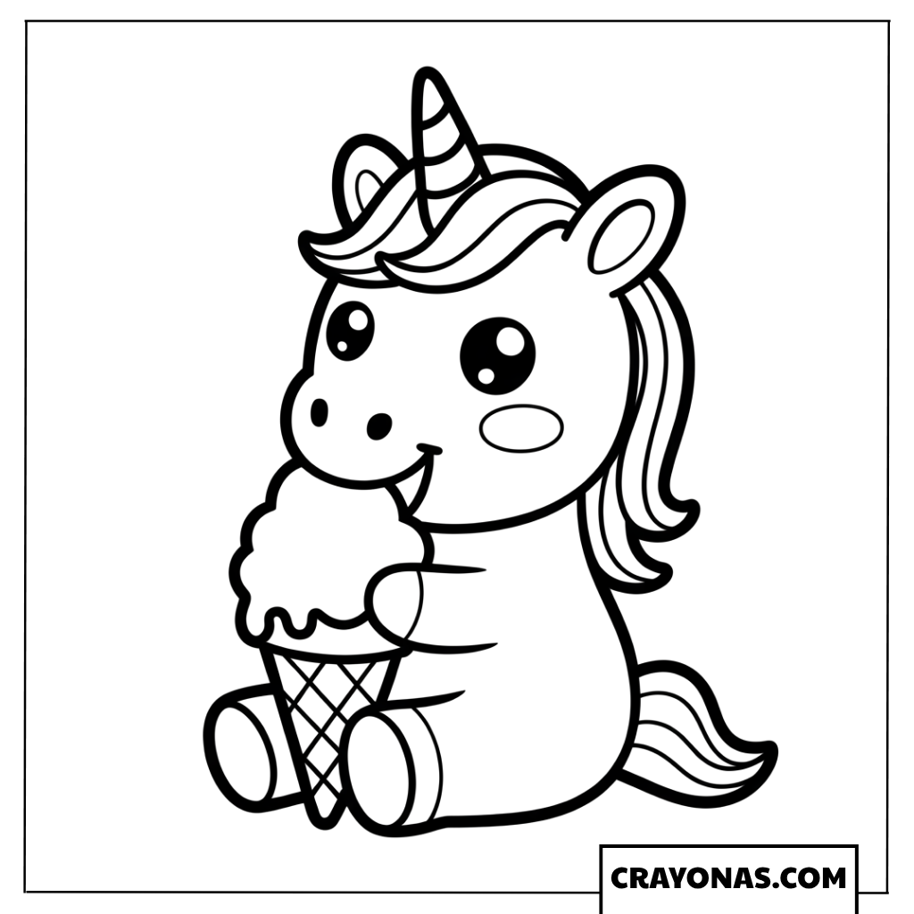 Cute Unicorn with Ice Cream Coloring Page