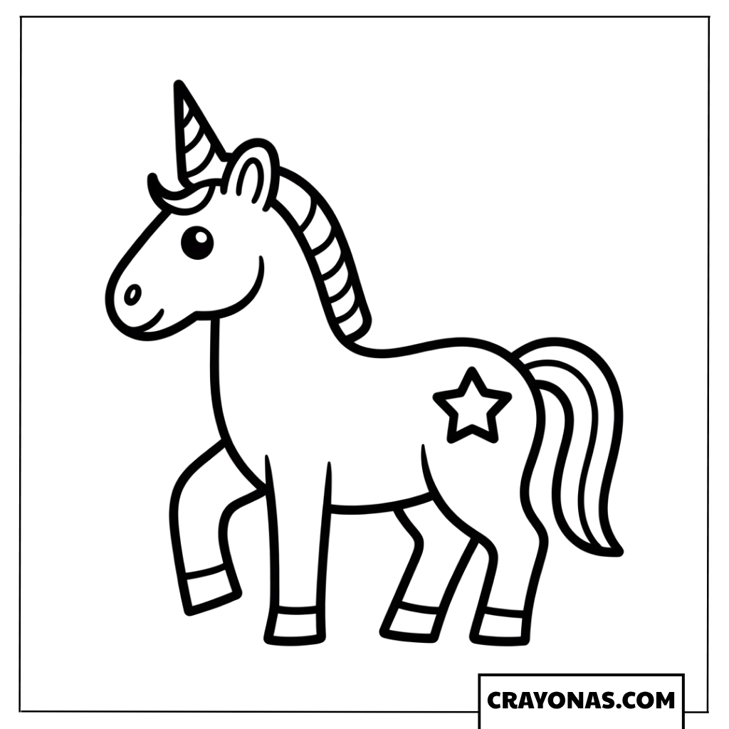 Cute Unicorn with Star Marking Coloring Page