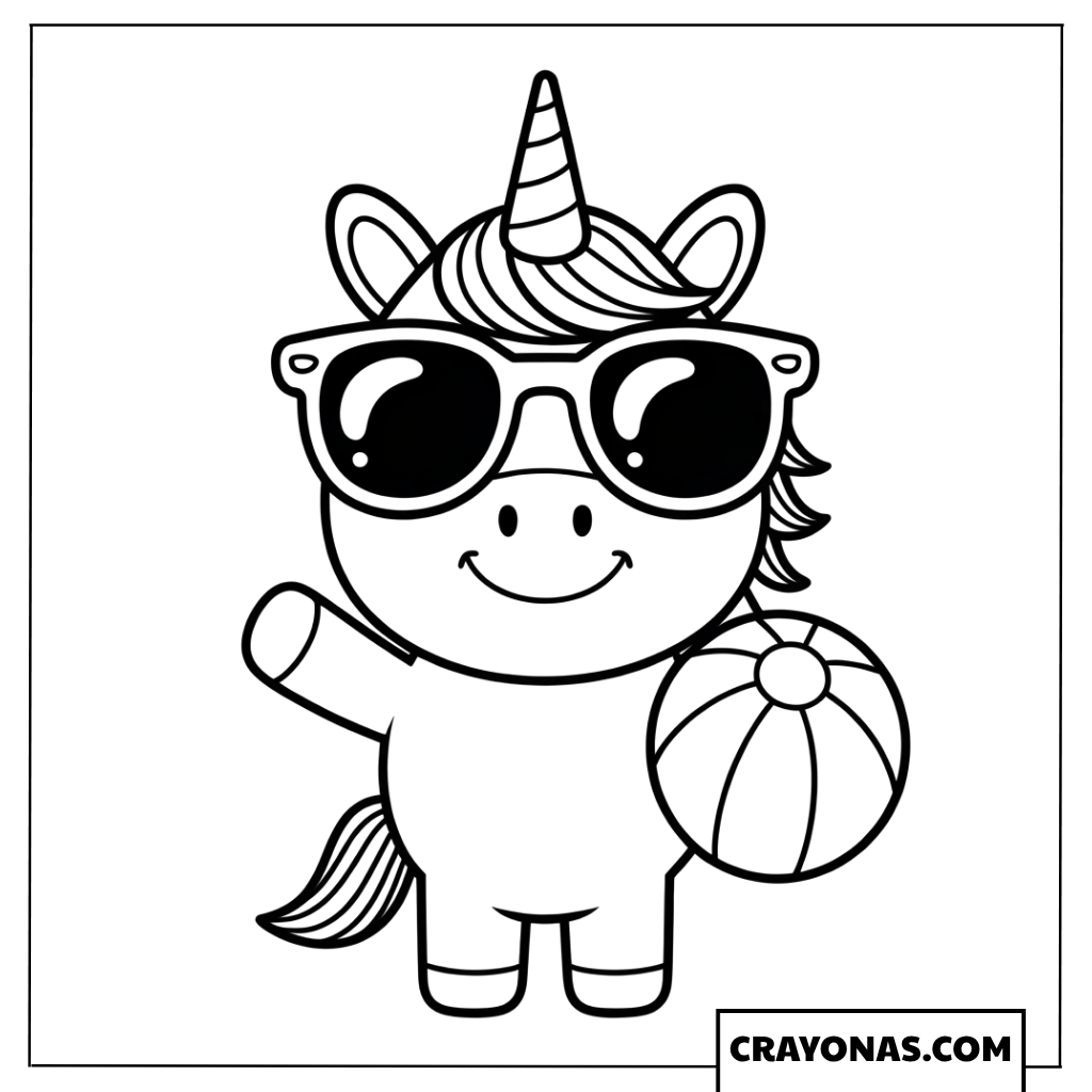 Cute Unicorn with Sunglasses Coloring Page