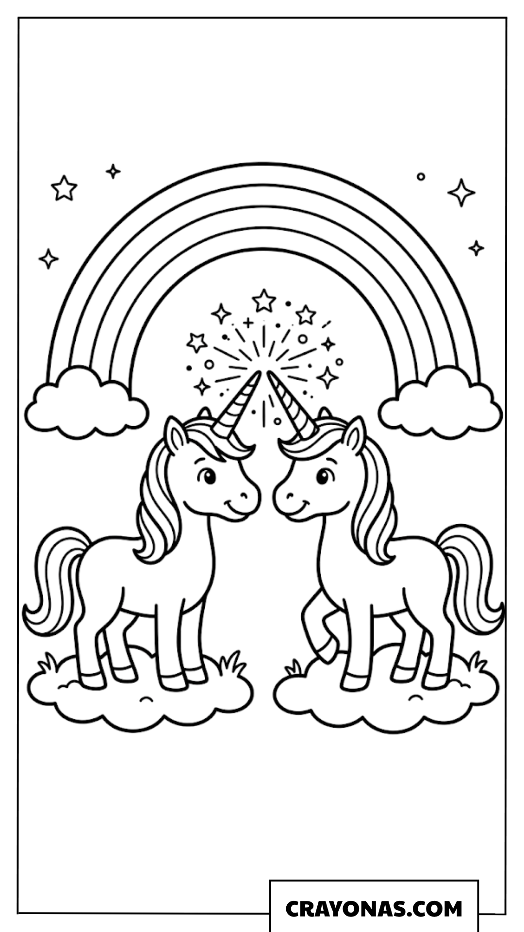Cute Unicorns Touching Horns Coloring Page