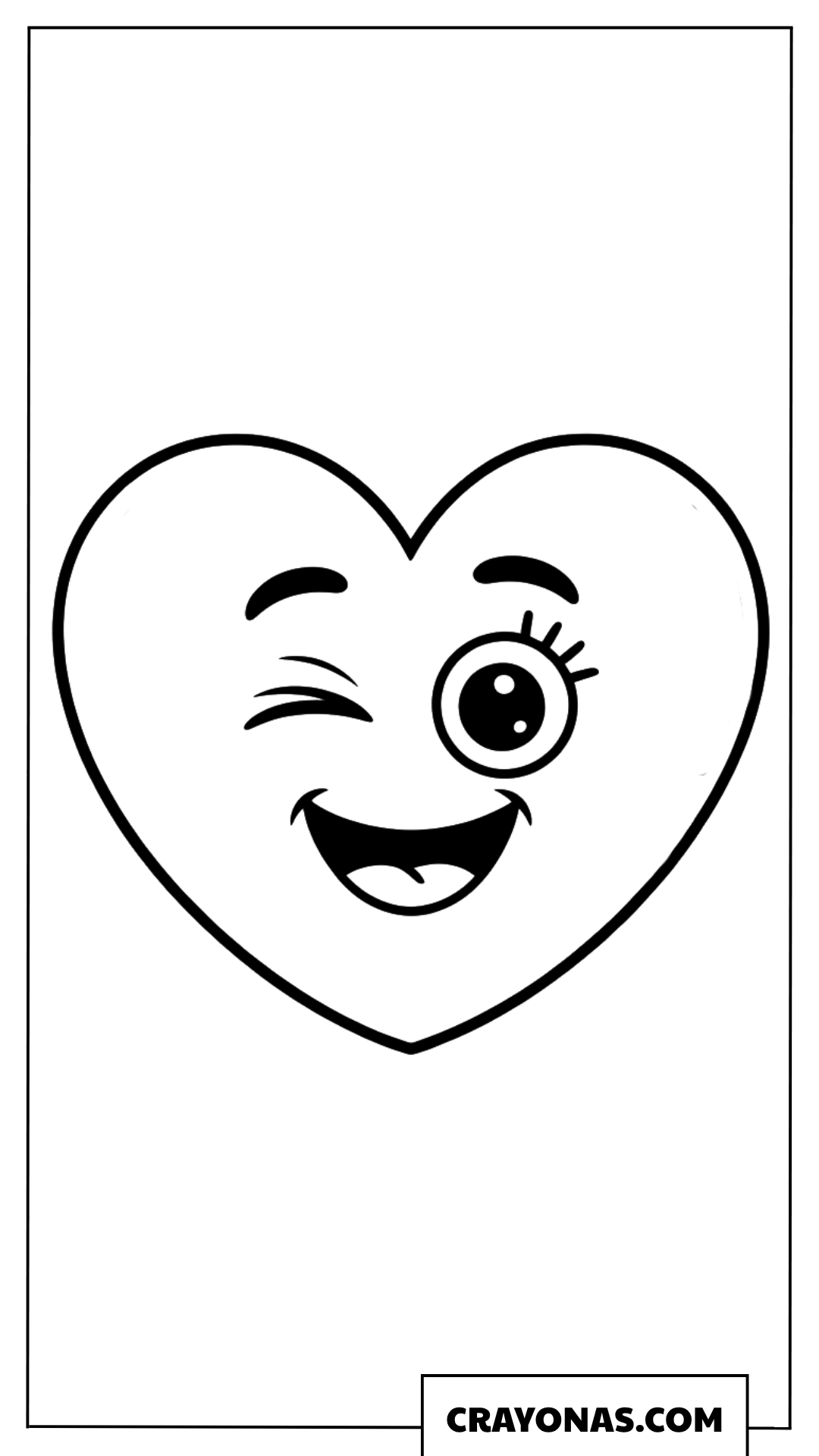 Cute Winking Heart Coloring Page