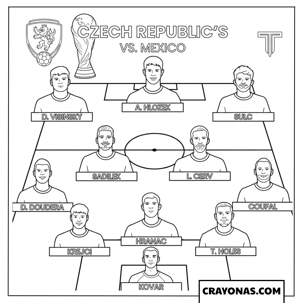 Czech Republic Starting Lineup vs Mexico World Cup 2026 Coloring Page