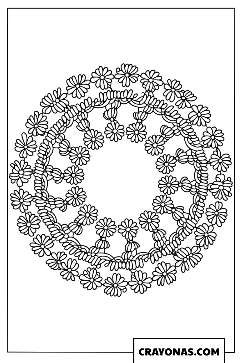 Daisy Wreath Mandala Coloring Page