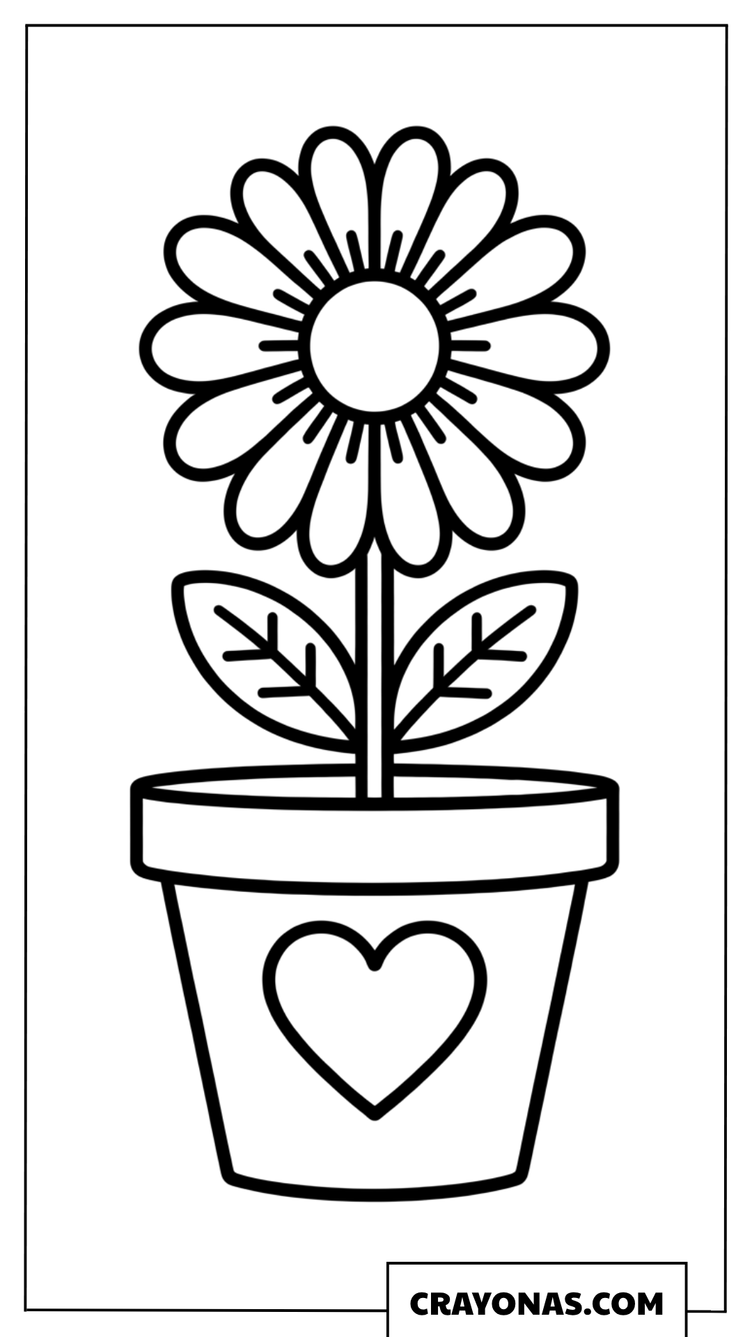 Daisy in Heart Pot Coloring Page