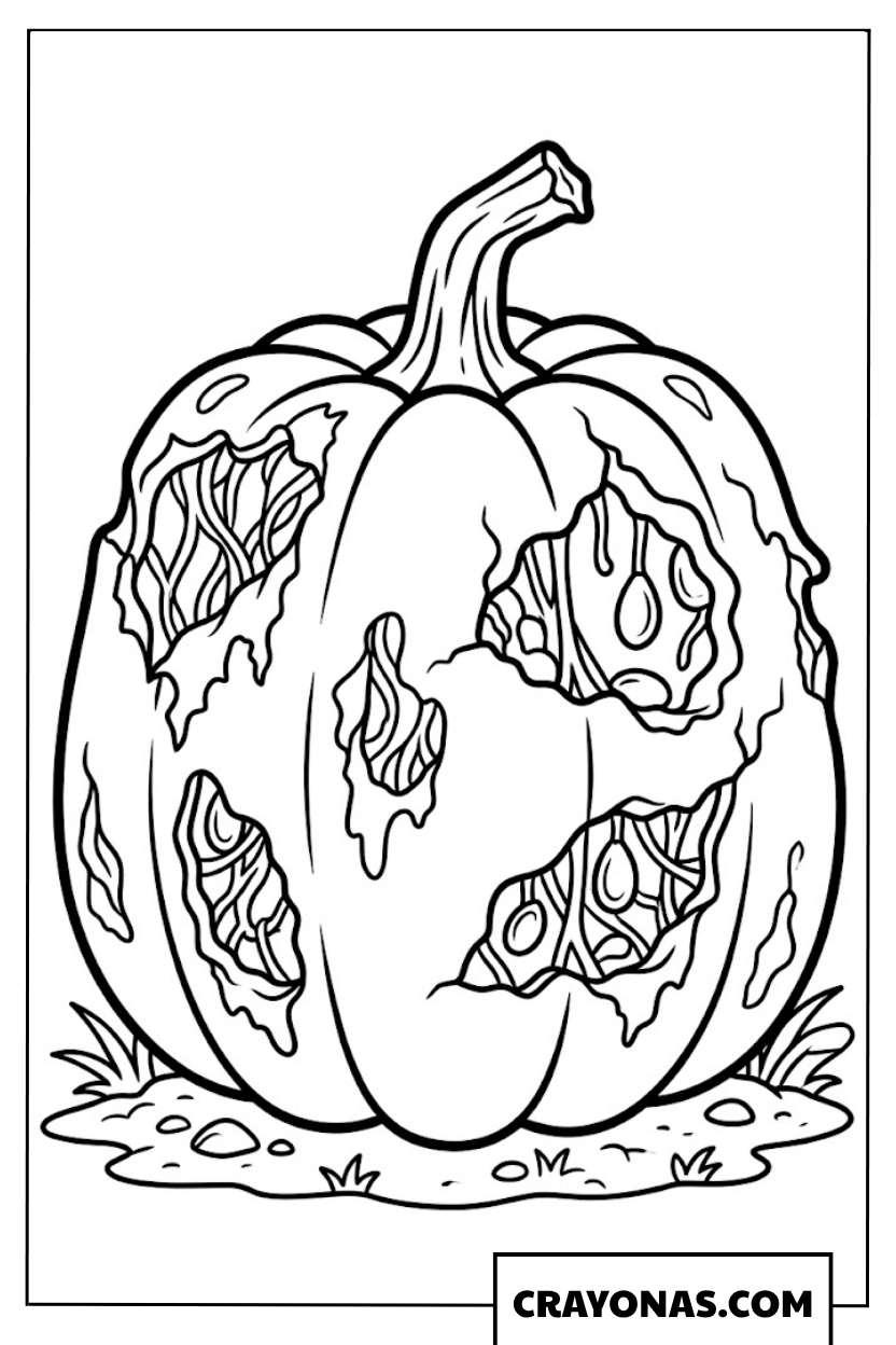 Decaying Jack-O'-Lantern with Peeling Skin Coloring Page