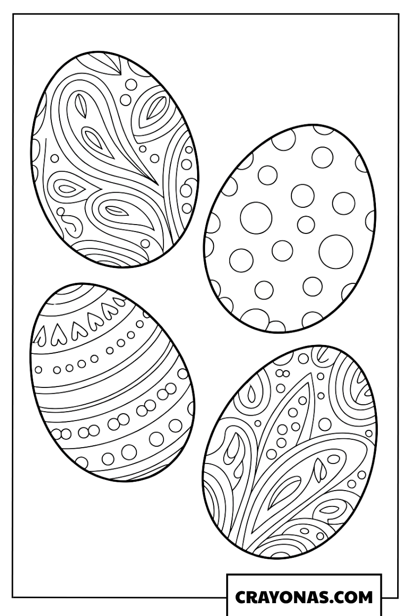 Decorative Patterned Easter Eggs Set Coloring Page