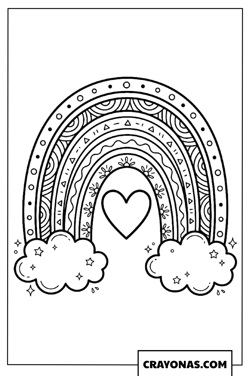 Decorative Rainbow with Heart Coloring Page