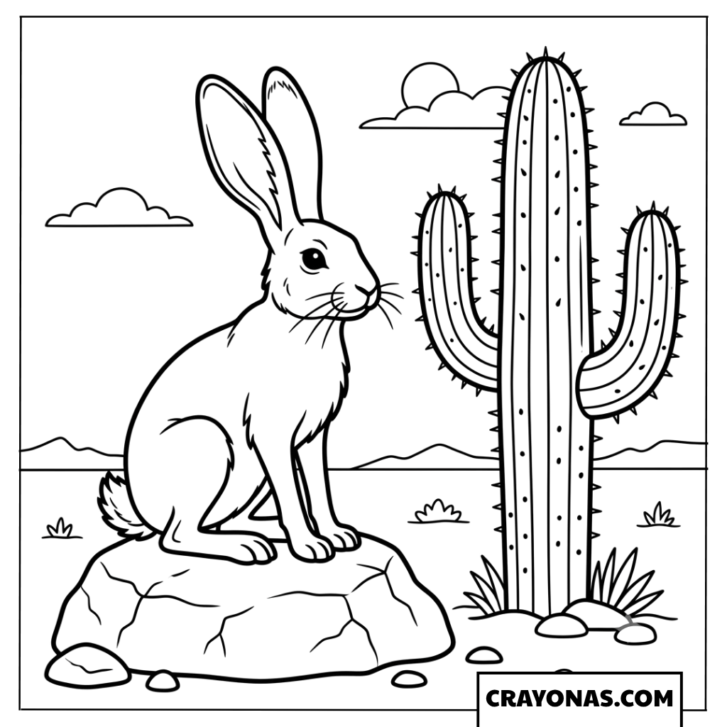 Desert Rabbit on Rock Coloring Page