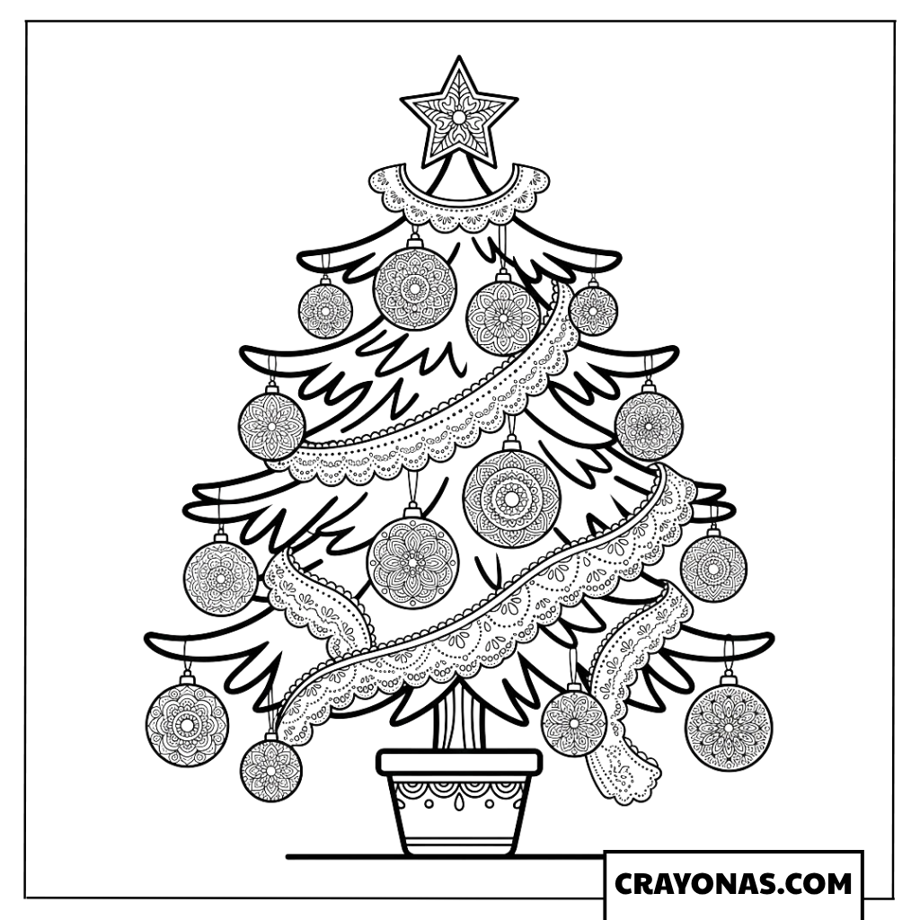 Detailed Ornate Christmas Tree Coloring Page