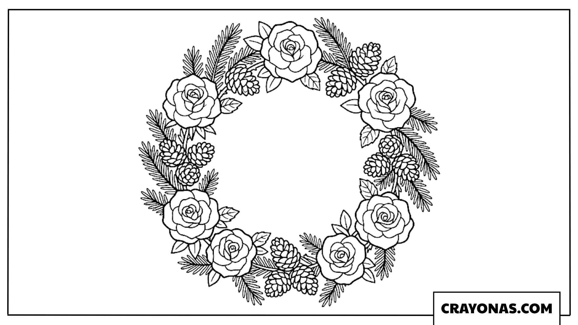 Detailed Pinecone Rose Wreath Coloring Page