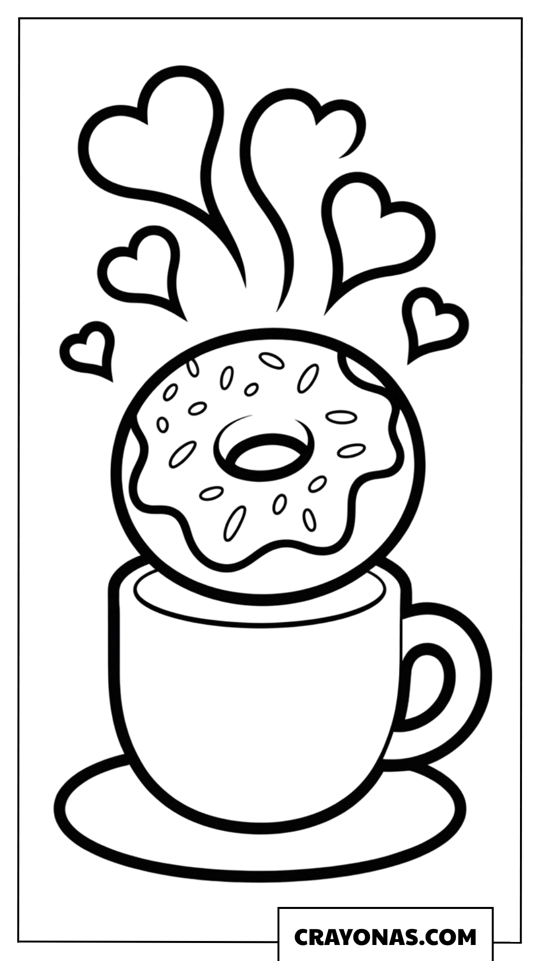 Donut with Floating Hearts Coloring Page