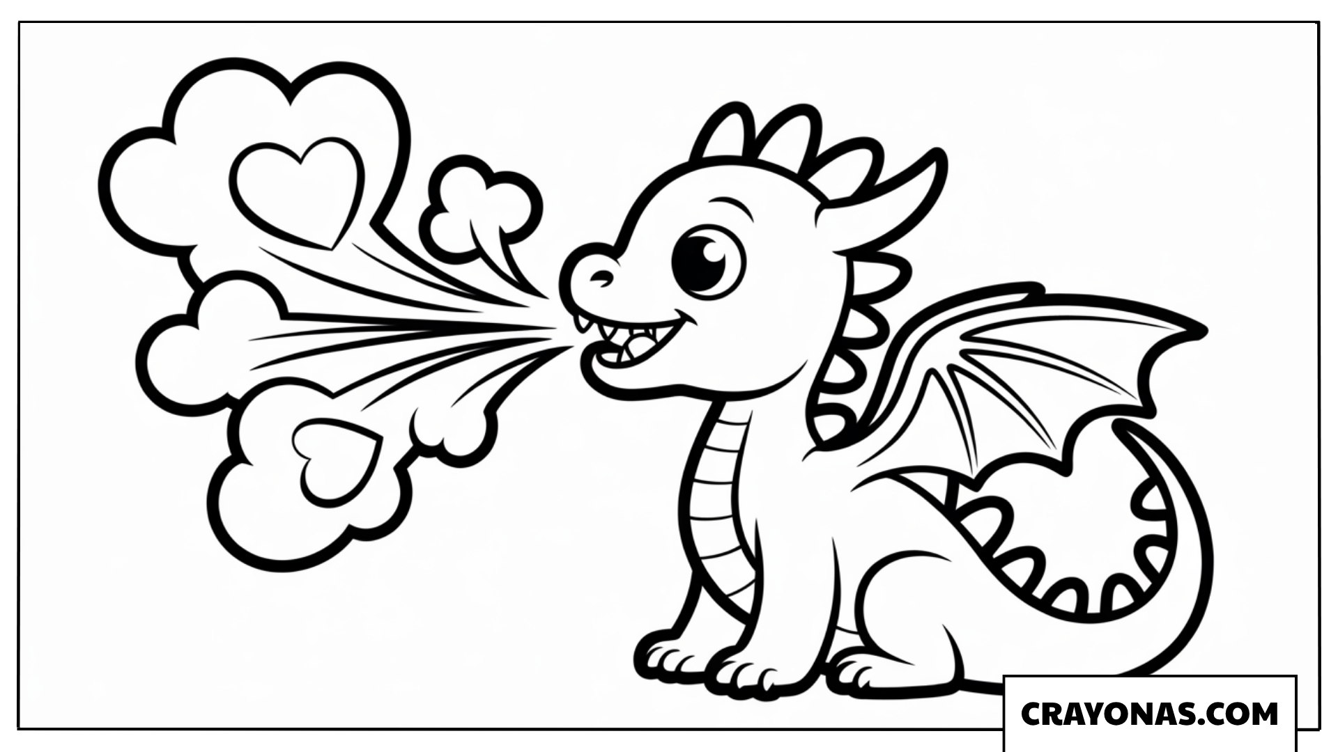 Dragon Blowing Heart Clouds  Coloring Page