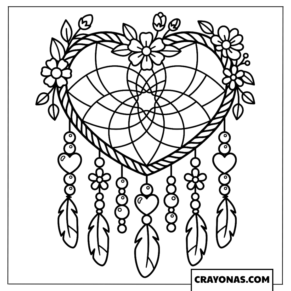 Dreamcatcher Heart Coloring Page