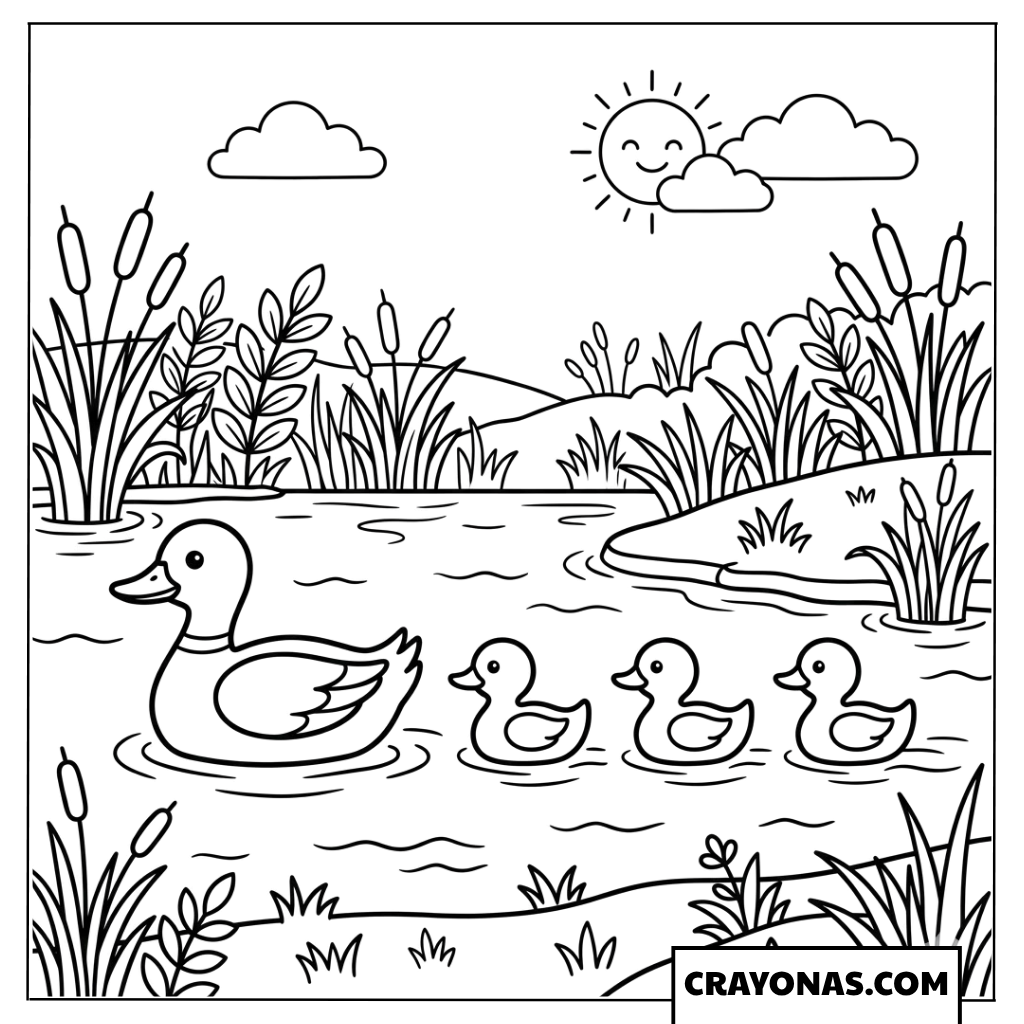 Duck Family Swimming Coloring Page