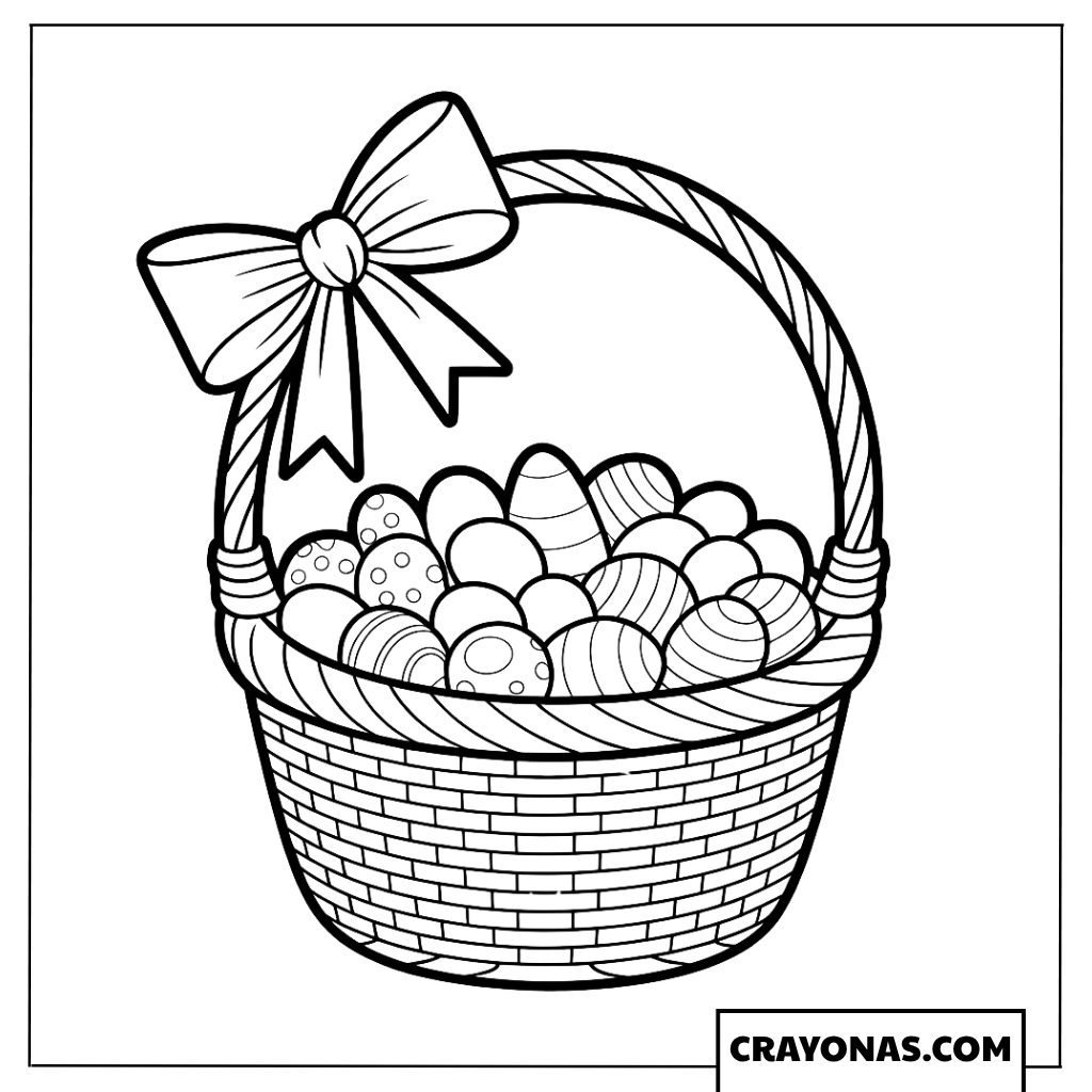 Easter Basket with Bow and Eggs Coloring Page