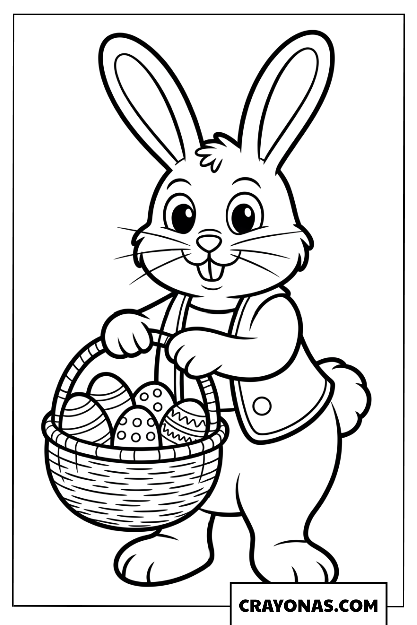Easter Bunny Carrying Basket of Eggs Coloring Page