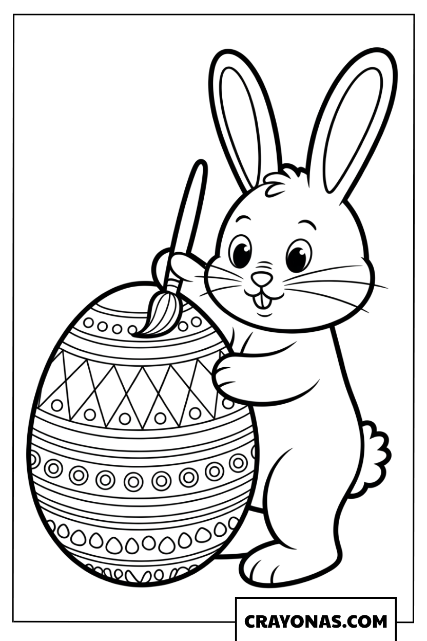 Easter Bunny Painting Giant Egg Coloring Page