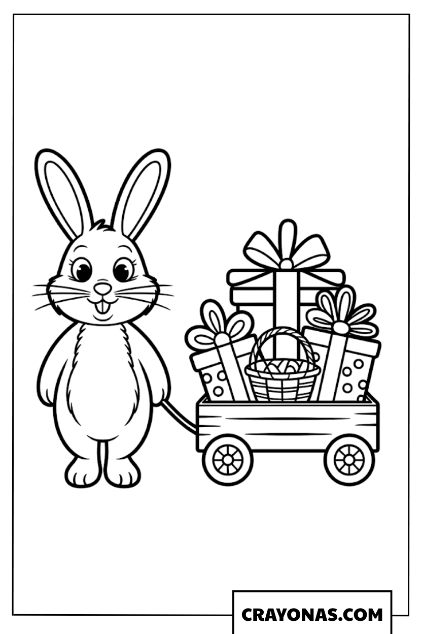 Easter Bunny Pulling Gift Wagon Coloring Page