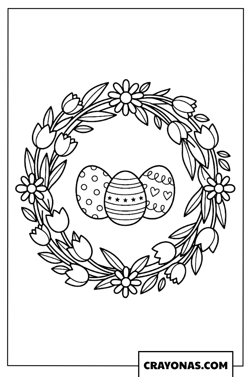 Easter Wreath with Eggs Coloring Page