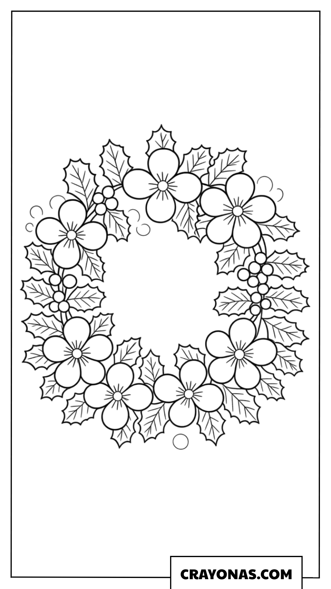 Easy Holly Flower Christmas Wreath Coloring Page